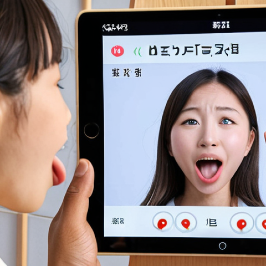 **

A student practicing Japanese pronunciation with a language learning app. The screen shows a wave form of their voice compared to a native speaker's. Focus on the mouth and tongue position in a clear, illustrated guide overlaid on the screen. Soft lighting, encouraging atmosphere. Caption: "Mastering Japanese pronunciation with technology."

**