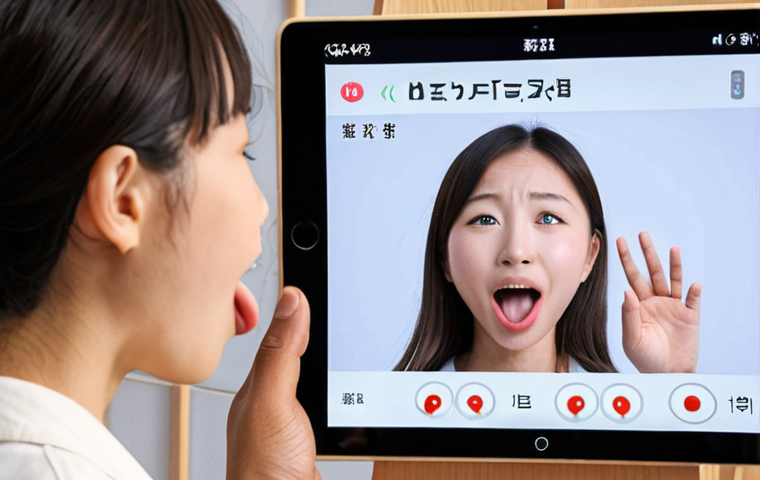 **

A student practicing Japanese pronunciation with a language learning app. The screen shows a wave form of their voice compared to a native speaker's. Focus on the mouth and tongue position in a clear, illustrated guide overlaid on the screen. Soft lighting, encouraging atmosphere. Caption: "Mastering Japanese pronunciation with technology."

**