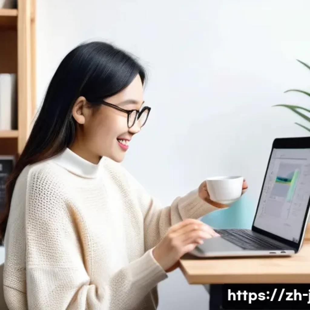 일본어 발음 실수 - A warmly lit, modern home office where a friendly East Asian female blogger, aged around 25-35, is s...