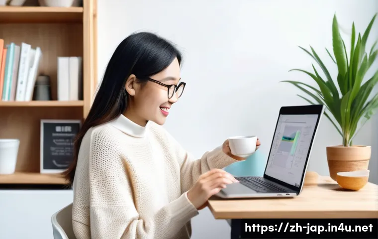 일본어 발음 실수 - A warmly lit, modern home office where a friendly East Asian female blogger, aged around 25-35, is s...