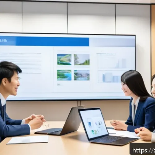 일본어가 필요한 직업 - A professional multicultural business meeting scene inside a modern corporate office, featuring dive...