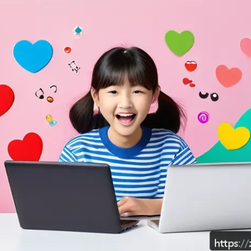 일본어 변화 및 최신 트렌드 - A vibrant social media scene featuring young Chinese-speaking users typing playful Japanese kana tex...